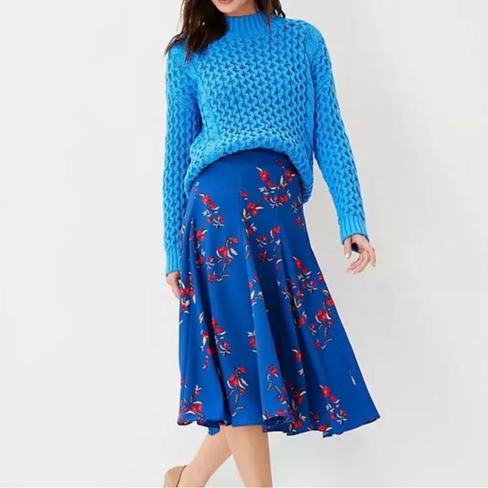 Ann Taylor Blue Floral A-Line Skirt